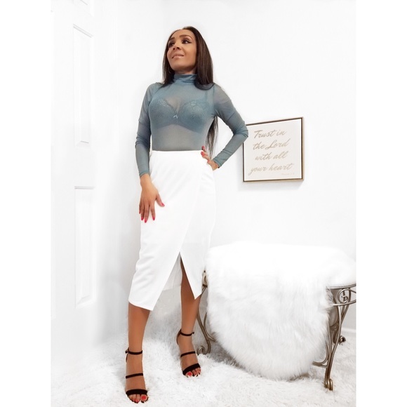 CHRISSY HIGH WAIST OFF WHITE PENCIL SKIRT - Picture 5 of 5